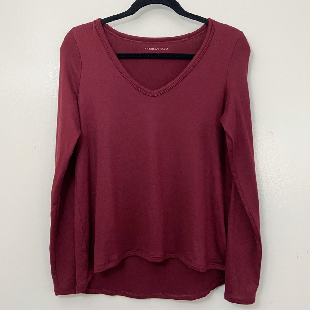 AE American Eagle V-Neck Sweater Long Sleeve Shirt Red Small